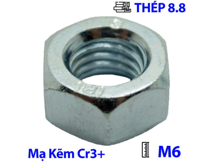 Tán Thép Mạ Kẽm Trắng Cr3+ 8.8 DIN934 M6