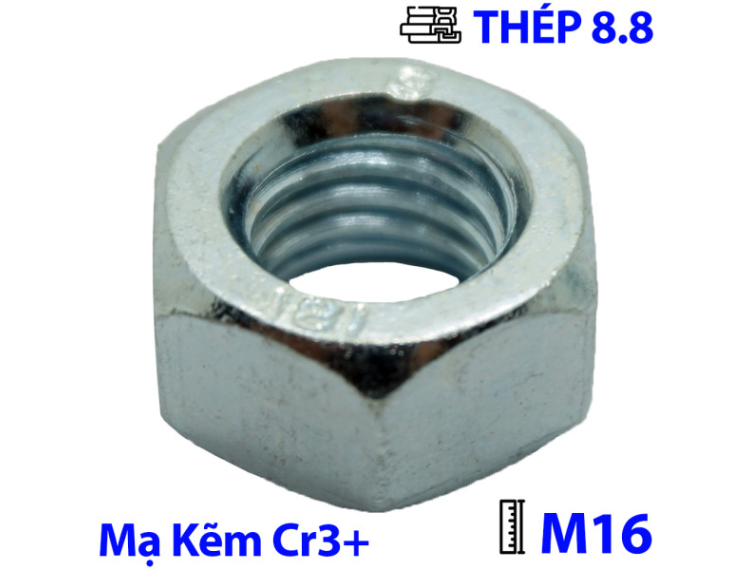 Tán Thép Mạ Kẽm Trắng Cr3+ 8.8 DIN934 M16