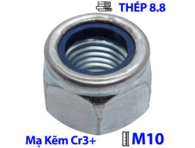 Tán Keo Thép Mạ Kẽm Trắng Cr3+ 8.8 DIN985 M10